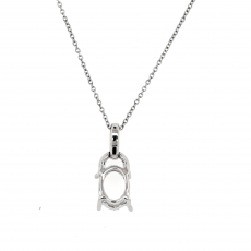 Oval 8X6mm Pendant Semi Mount in 14K White Gold with Accent Diamonds(PD1194)