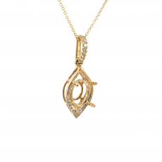 Oval 8x6mm Pendant Semi Mount in 14K Yellow Gold With Diamond Accents (Chain Not Included)