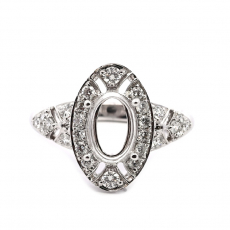 Oval 9x6mm Ring Semi Mount in 14K White Gold with Diamond Accents