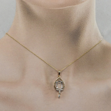 Oval 9x7mm Pendant Semi Mount In 14K Dual Tone (Yellow/White Gold )With White Diamonds(Chain Not Included)