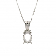 Oval 9x7mm Pendant Semi Mount in 14K Gold With White Diamonds (PD0706) (Chain Not Included)