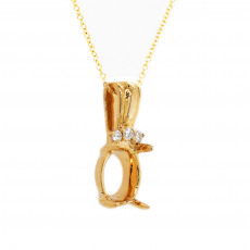 Oval 9x7mm Pendant Semi Mount in 14K Gold With White Diamonds (PD0706) (Chain Not Included)