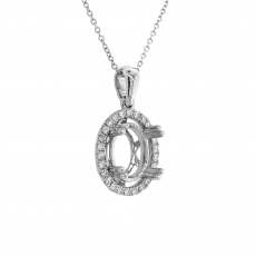Oval 9x7mm Pendant Semi Mount in 14K White Gold with Accent Diamonds (PD0015) Part of Matching Set