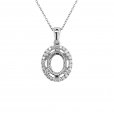 Oval 9x7mm Pendant Semi Mount in 14K White Gold with Accent Diamonds (PD0015) Part of Matching Set