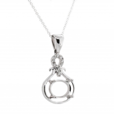 Oval 9X7mm Pendant Semi Mount in 14K White Gold With White Diamonds (PD0483)