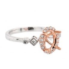Oval 9x7mm Ring Semi Mount in 14K Dual Tone (White/Rose Gold) With White Diamonds (RG0168)