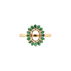 Oval 9x7mm Ring Semi Mount in 14K Yellow Gold with Accent Emeralds