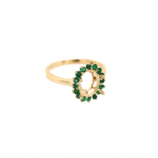 Oval 9x7mm Ring Semi Mount in 14K Yellow Gold with Emerald Accents