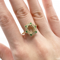 Oval 9x7mm Ring Semi Mount in 14K Yellow Gold With Emerald and Diamond Accents