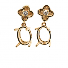 Oval Shape 8x6mm Dangles Earring in 14K Yellow Gold with Diamond Accents