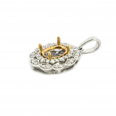 Oval Shape 8x6mm Pendant Semi Mount In 14K Dual Tone(White/Yellow) Gold With Accented Diamonds(PD1816)