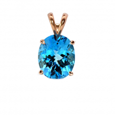 Oval Swiss Blue Topaz 4.0 Carat  Pendant in 14K Rose Gold  ( Chain Not Included )