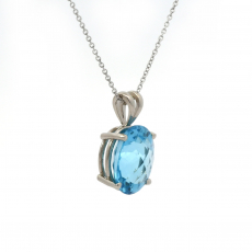Oval Swiss Blue Topaz 4.18 Carat  Pendant in 14K White Gold  ( Chain Not Included )