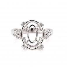 Oval14x10mm Ring Semi Mount in 14K White Gold With Diamond Accents (RG1158)