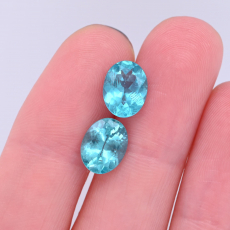 Paraiba Color Apatite Oval 9x7mm Matching Pair Approximately 3.75 Carat