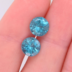 Paraiba Color Apatite Round 7mm Matching Pair Approximately 3 Carat