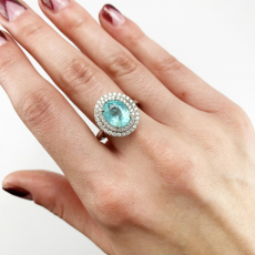 Paraiba Tourmaline Oval 2.30 Carat With Diamond Accent Ring in 14K White Gold