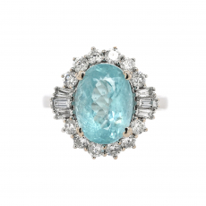 Paraiba Tourmaline Oval 4.04 Carat Ring with Accent Diamonds in 14K White Gold