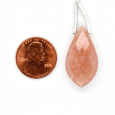 Peach Moonstone Drop Leaf Shape 29x16mm Drilled Bead Single Pendant Piece