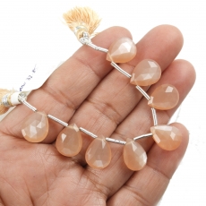 Peach Moonstone Drops Almond Shape 13x10mm Drilled Beads 8 Pieces Line