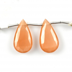 Peach Moonstone Drops Almond Shape 22x13mm Drilled Beads Matching Pair