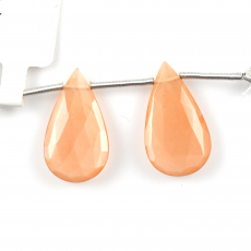 Peach Moonstone Drops Almond Shape 22x14mm Drilled Beads Matching Pair