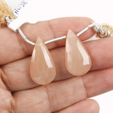 Peach Moonstone Drops Almond Shape 23x12mm Drilled Beads Matching Pair