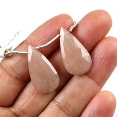 Peach Moonstone Drops Almond Shape 26x12mm Drilled Beads Matching Pair