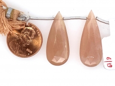 Peach Moonstone Drops Almond Shape 27x12mm Drilled Beads Matching Pair
