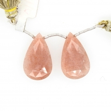 Peach Moonstone Drops Almond Shape 27x16mm Drilled Beads Matching Pair