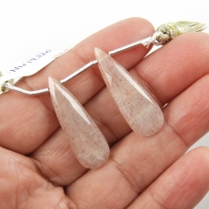 Peach Moonstone Drops Almond Shape 30x10mm Drilled Beads Matching Pair