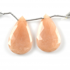 Peach Moonstone Drops Almond Shape 33x20mm Drilled Beads Matching Pair