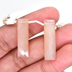 Peach Moonstone Drops Baguette Shape 26x7mm Drilled Beads Matching Pair