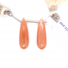 Peach Moonstone Drops Briolette Shape 26x8mm Drilled Bead Matching Pair