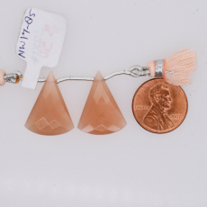 Peach Moonstone Drops Conical Shape 22x17mm Drilled Bead Matching Pair