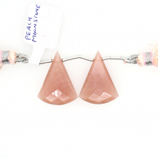 Peach Moonstone Drops Conical Shape 23x18mm Drilled Bead Matching Pair