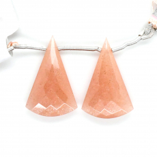Peach Moonstone Drops Conical Shape 26x17mm Drilled Beads Matching Pair