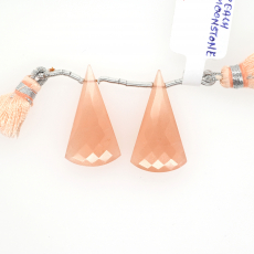 Peach Moonstone Drops Conical Shape 27x15mm Drilled Beads Matching Pair