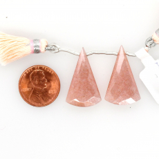 Peach Moonstone Drops Conical Shape 27x17mm Drilled Beads Matching Pair