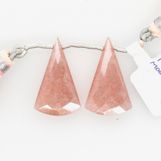 Peach Moonstone Drops Conical Shape 27x17mm Drilled Beads Matching Pair