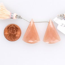 Peach Moonstone Drops Conical Shape 27x20mm Drilled Beads Matching Pair