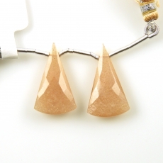 Peach Moonstone Drops Conical Shape 32x13mm Drilled Beads Matching Pair