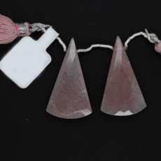 Peach Moonstone Drops Conical Shape 33x17mm Drilled Beads Matching Pair