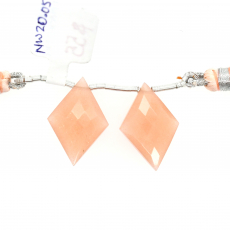 Peach Moonstone Drops Diamond Shape 23x15mm Drilled Beads Matching Pair