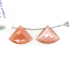 Peach Moonstone Drops Fan Shape 15x19mm Drilled Beads Matching Pair