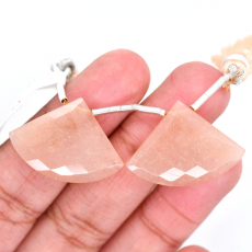 Peach Moonstone Drops fan Shape 18x25mm Drilled Beads Matching Pair