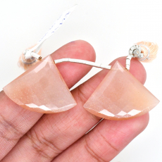Peach Moonstone Drops Fan Shape 21x27mm Drilled Beads Matching Pair
