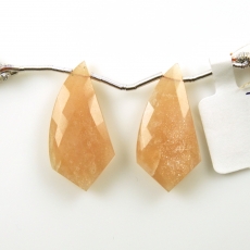 Peach Moonstone Drops Fancy Shape 29x14mm Drilled Beads Matching Pair