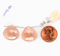 Peach Moonstone Drops Leaf Shape 18x18mm Drilled Beads Matching Pair