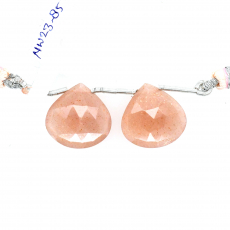 Peach Moonstone Drops Leaf Shape 18x18mm Drilled Beads Matching Pair
